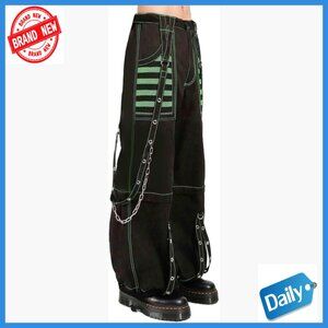 Vintage Goth Punk High Waisted Baggy Bootcut Jeans Strap Chain Wide Leg